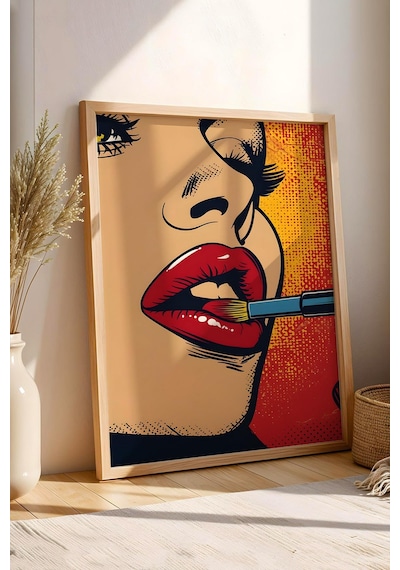 Ruj Süren Kadın Çerçeveli Tablo - Pop Art Poster Tablo