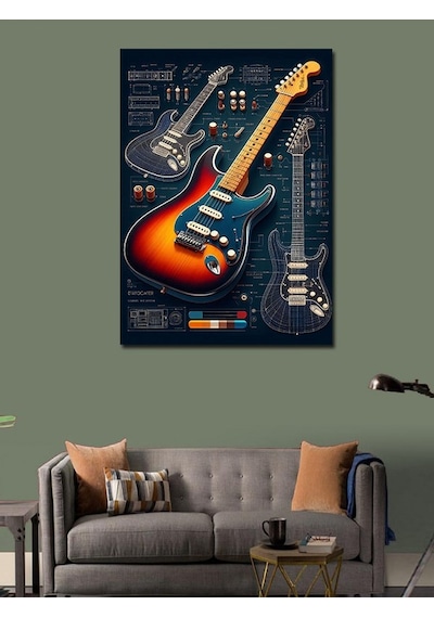 Kanvas Tablo İki Gitar Ve Melodi Planı 70cmx100cm