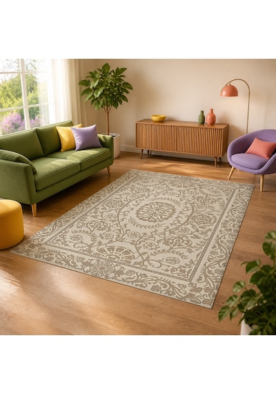 Kartela Halı Veso Halı Kaymaz Taban Makinede Yıkanabilir Halı Bej - 60 X 90 Cm