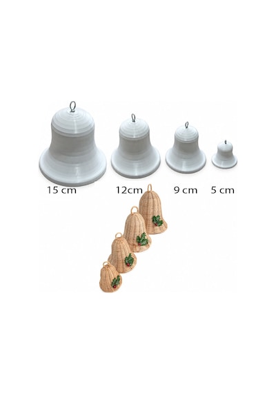 Rattan İp Örgüsü İçin Zil Kalıbı Ve Örgü Kiti 5-9-12-15cm 4 Adet