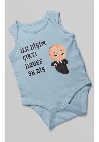 Morivokids İlk Dişim Çıktı Hedef 32 Diş Sıfır Kollu Bebek Body Bebe Mavisi