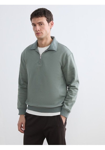 Lcw Vision Mavi Polo Yaka Yarım Fermuarlı Erkek Sweatshirt