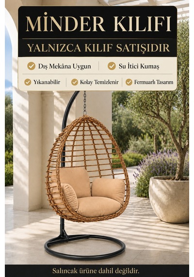 Armut Salıncak Minder Kılıfı Fermuarlı, Su Geçirmez Kumaş Bej