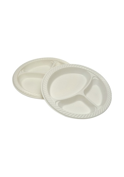 Propack Üç Bölmeli Plastik Tabak 10'lu 26 Cm - 6 Adet Tarı Beyaz