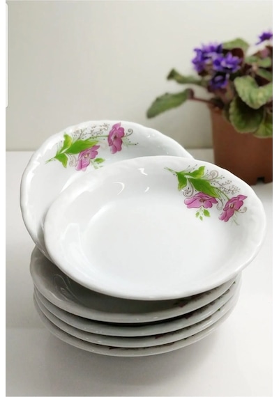 Porland 6'lı Lal Çiçekli 16 Cm Porselen Yemek Tabağı