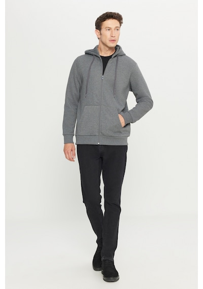 AC&Co / Altınyıldız Classics Erkek Antrasıt Melanj Standart Fit Normal Kesim Kapüşonlu Fermuarlı Sweatshirt Antrasit