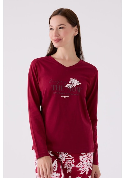 Pierre Cardin Paris 8865 Enjoy The Now Kadın Bordo Uzun Kol Pijama Takım VİŞNE