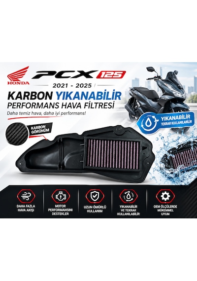 Honda Pcx 125 2021-2025 Karbon Yıkanabilir Performans Hava Filtresi Karbon - Siyah