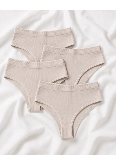 Skin Verse Pamuklu Yüksek Bel Tanga Külot 4'lü Set Bej