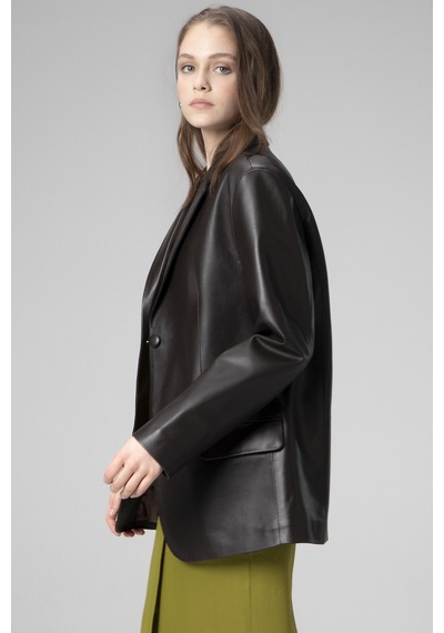 Dericlub Bloom Kadın Oversize Hakiki Deri Blazer Ceket Kahverengi