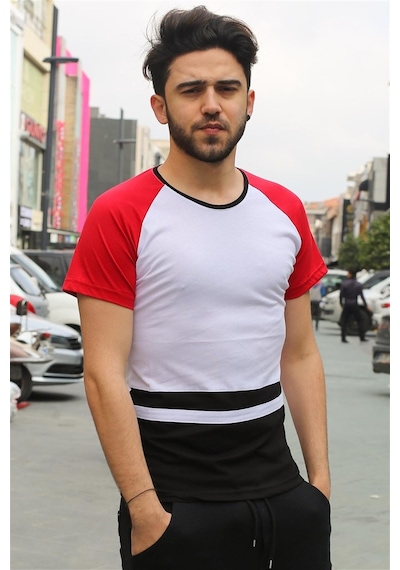 Madmext Şerit Detaylı Beyaz Tişört 3014 Beyaz