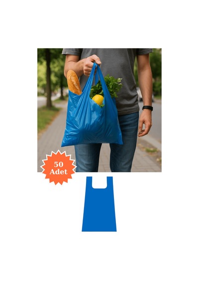 Mavi Atlet Poşet Market Bakkal Manav Mağaza Alışveriş Taşıma Torbası 43x90 Cm 50 Adet