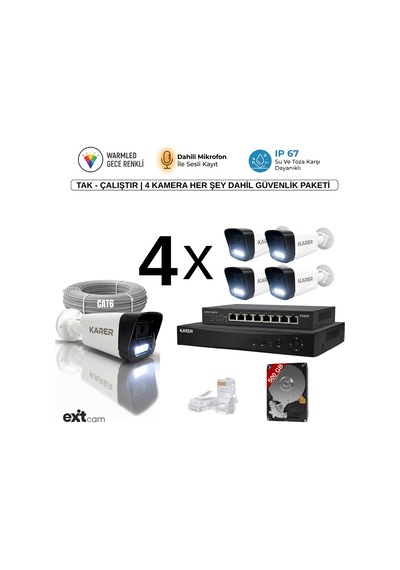 4'lü Ip-5mp-poeli-sesli -gece Renkli- Su Geçirmez- Full Hd-500gb-güvenlik Kamera Seti