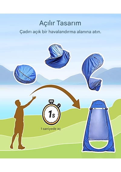 Ds12 Otomatik Duş Çadırı Kamp Tuvalet Soyunma Kabini 1 Saniyede Kurulum Katlanır Taşınabilir Gizli Alan Mavi