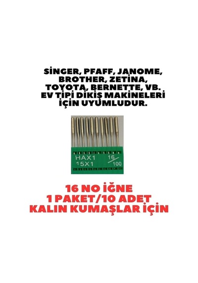 Swart Singer Zetina Uyumlu Dikiş Makine Iğnesi 11-12-14-16-18 Numara -50 Adet Iğne 5 Paket Genel