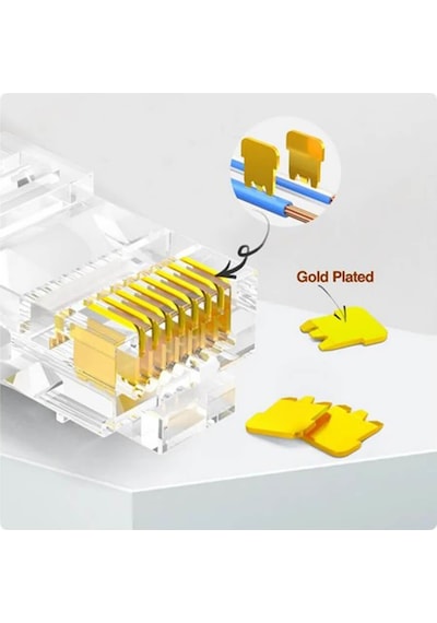 Koodmax - 100 Adet - 50u" Gold Plated Cat6 Rj45 Konnektör - 8p8c Ethernet Kablo Ucu Modüler Fiş Jak