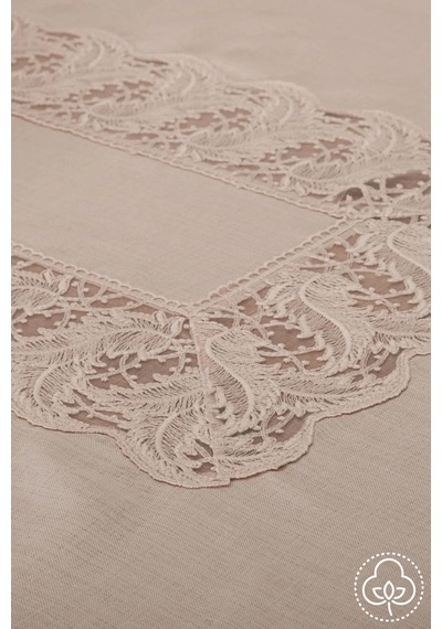 Narin Lüx Dantelli Keten Kumaş Bej Masa Örtüsü 160x230 Cm - 1125 Çok Renkli