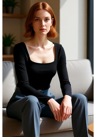 Ersefa Moda Kare Yaka Örme Slim Düz Desen Casual Günlük Regular Uzun Kol siyah
