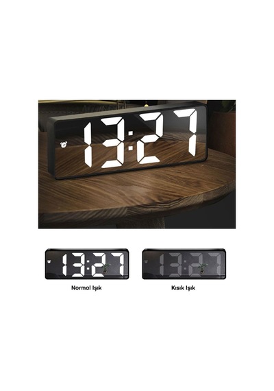 Aynalı Alarm Saat Takvimli Termometre Led Dijital Modern Masa Saati Diğer