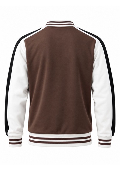 Coal City Erkek Detaylı Renk Bloklu Sıfır Yaka Sweatshirt Kahverengi - Beyaz
