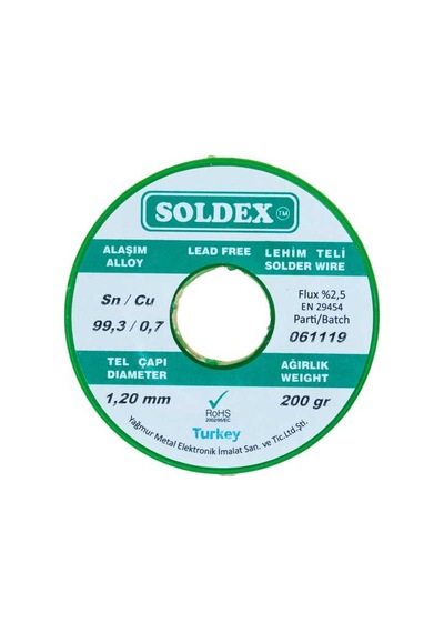 Soldex 1.20 Mm 200 G Kurşunsuz Lehim Teli %99.3 Sn / %0.7 Cu