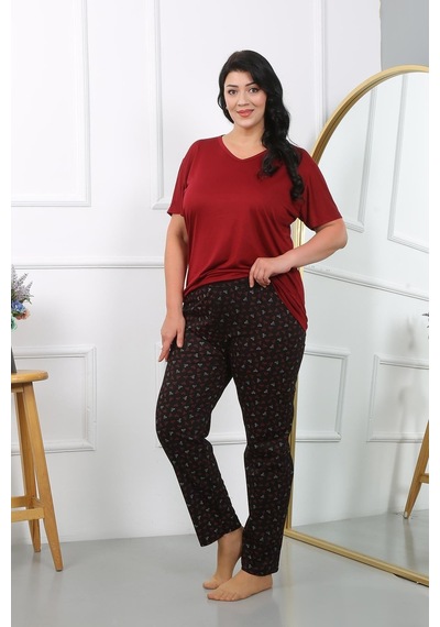 Akbeniz Kadın Büyük Beden Kısa Kol Penye Pijama Takımı Bordo 202406-bordo Bordo Akbeniz Kadın Büyük Beden Kısa Kol Penye Pijama Takımı Bordo 202406-bordo Bordo