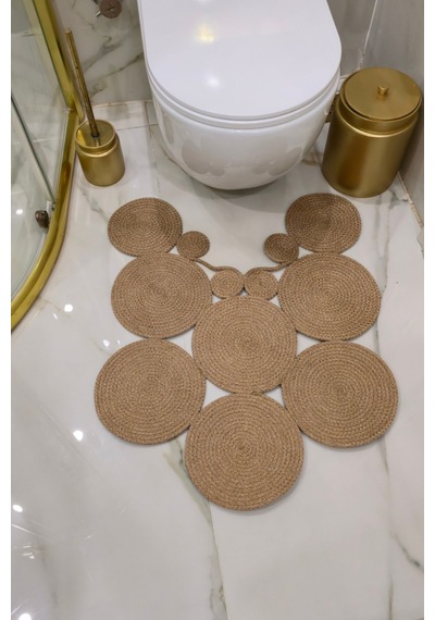 El Yapımı Bohem Jüt, Hasır, Paspas, Banyo Paspası, Klozet Önü Paspası, Klozet Paspas, Çift Taraflı Bej