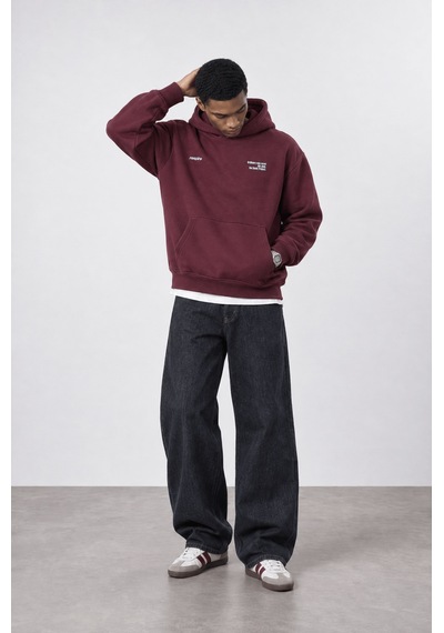 Respire Erkek Notbasic Baskılı Oversize Hoodie Bordo