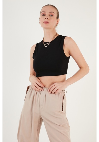 Lela Pamuklu Bisiklet Yaka Dar Kesim Crop Bayan Atlet 5865259 Siyah
