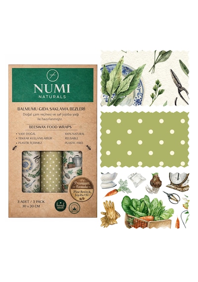 Balmumu Gıda Saklama Bezleri Premium 3 Lü Set 30 30 Cm - Heirloom Garden Serisi Çok  Renkli