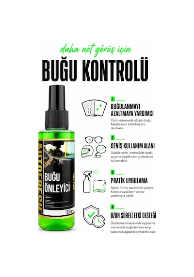 Araç Buğu Önleyici Sprey Araç Motorsiklet Ve Araba Cam Bugu  125 ML