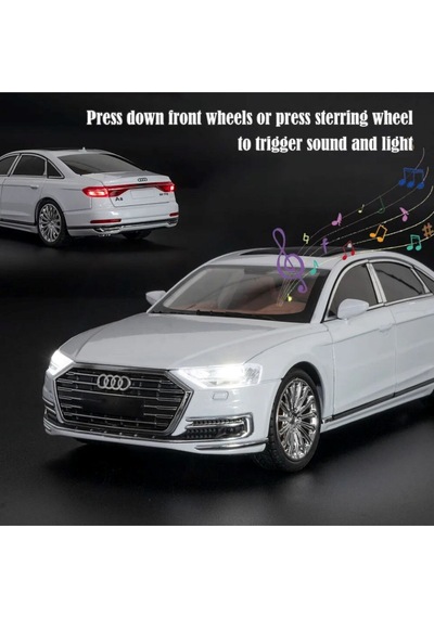 Scowetto Audi A8 Araba Audi A8 Long Quattro 1:24 Diecast Metal Model Araba Koleksiyon Araba Sesli Işıklı
