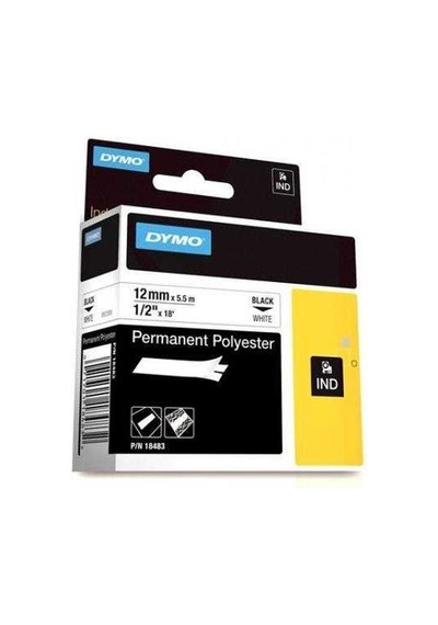 Dymo Rhinopro Sabitpolyester Şerit 12Mmx5.5M Beyaz/Siyah 18483