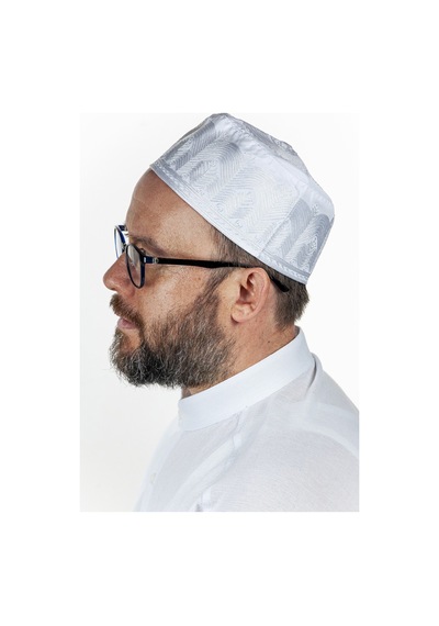 Topbaş Nakış Desenli Kalıp Kumaş Takke Beyaz