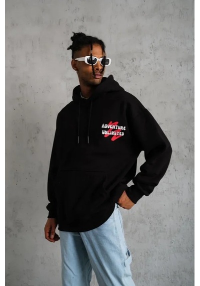 Veraura Lifestyle Erkek Şapkalı Güvercin Baskılı Kapşonlu Sweat - Siyah S
