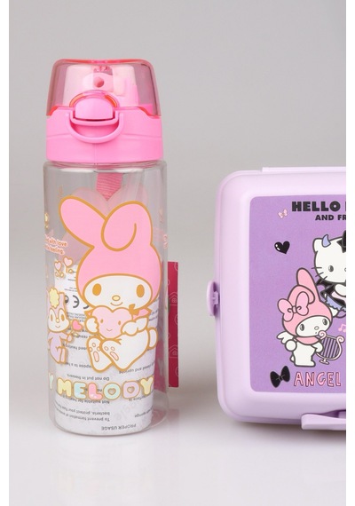 Dekomus Lisanslı My Melody&best Frıends Hello Kıtty,kuromı 500 Ml Matara Ve 2 Katlı Beslenme Kutusu /lunch Box Seti "ıslak Mendil Hediyeli" Beyaz