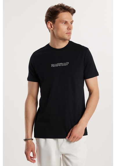 Tudors Erkek Slim Fit Dar Kesim %100 Pamuk Yumuşak Dokulu Baskılı Siyah Bisiklet Yaka Tişört-33131 Siyah