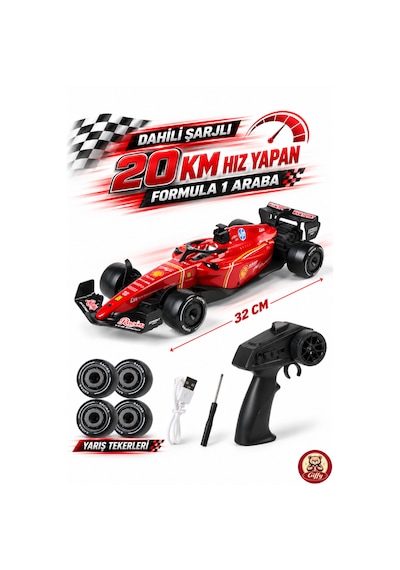Oyuncak Uzaktan Kumandalı Formula 1 Rc Drift Yarış Arabası 20 Km/sa Hız, Hassas Gaz Kontrolü, Led Işık Ve Type-c Şarj Kırmızı