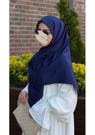Qalortex Scarf Premium Jakarlı Mira B.boy Eşarp - Lacivert