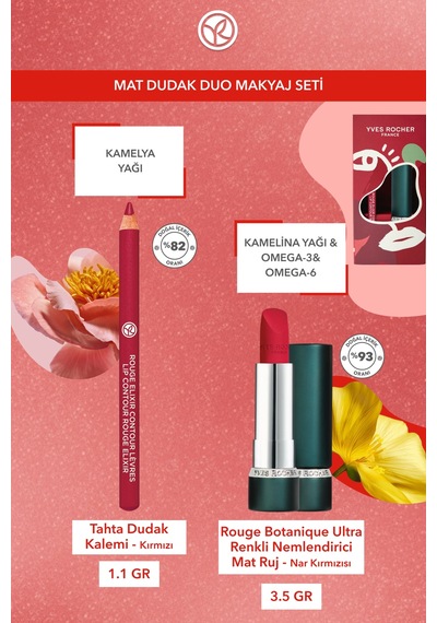 Yves Rocher Mat Dudak Duo Makyaj Seti- Dudak Kalemi -kırmızı & Mat Ruj - Nar Kırmızısı