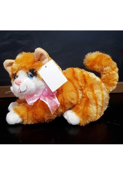 Sevimli Peluş Sesli Kedi Oyuncak Miyavlayan Yatan Kedicik 25 Cm