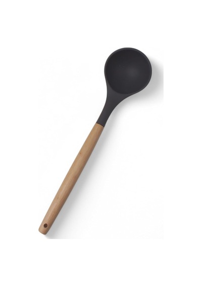 Bambu Saplı Silikon Kepçe, Bambu Uzun Silikon Çorba Ve Sos Kepçesi 27cm 3 Renk Seçenekli Siyah -