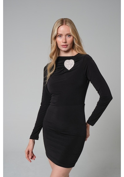 Mayrem Slim Fit Kalıp Taşlı Esnek Kadın Kısa Elbise SIYAH