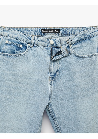 Koton Pamuklu Normal Bel Vintage Straight Fit Jean Pantolon Açık İndigo 6sam40319nd