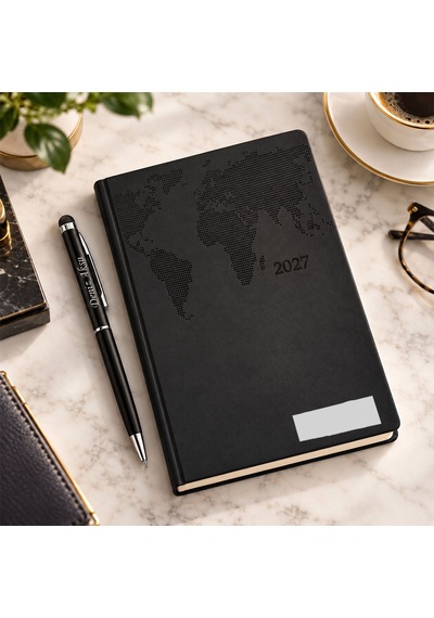 Bk Gift Kişiye Özel 378 Termo Deri Tarihli Ajanda & Siyah Touch Pen Tükenmez Kalem-17