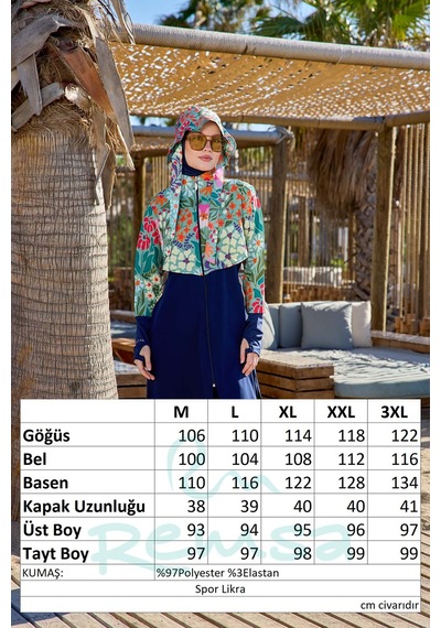 Remsa Mayo Remsa Spor Likra Tam Kapalı Tesettür Mayo R130 Koyu Lacivert01 Patara Lacivert
