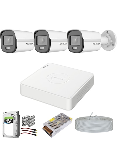 HIKVISION COLORVU GECE-KARANLIKTA 7/24 RENKLİ 3 KAMERALI SET  500