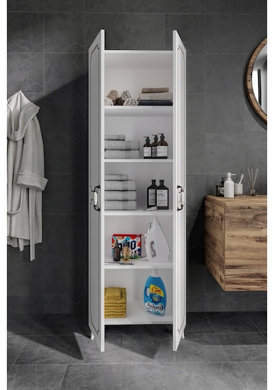 2 Kapaklı 5 Bölmeli Geniş Çok Amaçlı Banyo Dolabı - Tamamı 1. Kal Beyaz