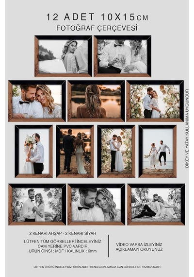 Yhfoto 12 Adet 10x15 Mdf Ahşap Siyah 2 Renk Karışık