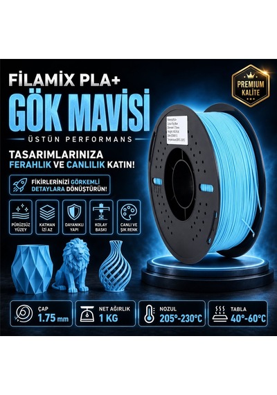 Filamix Pla+ Gök Mavisi Filament 1,75 Mm 1 Kg Plastik Makara